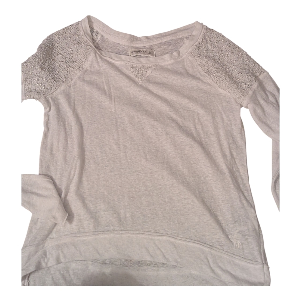 Abercrombie & Fitch White Sheer Long Sleeve Top